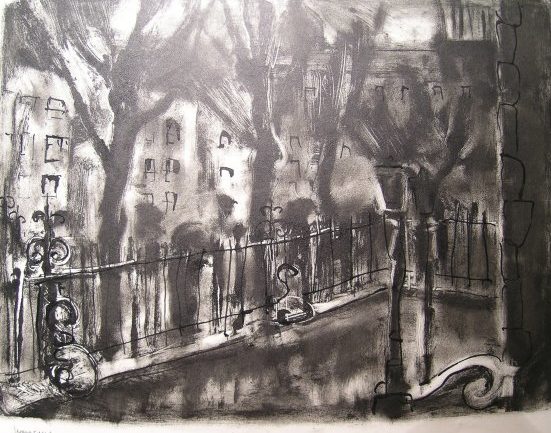 le square sous la pluie